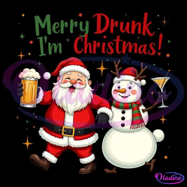 Merry Drunk Im Christmas Santa Claus And Snowman PNG