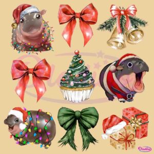 Moo Deng Santa Hat Coquette Christmas Tree PNG