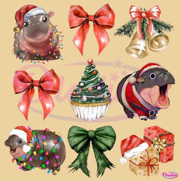 Moo Deng Santa Hat Coquette Christmas Tree PNG