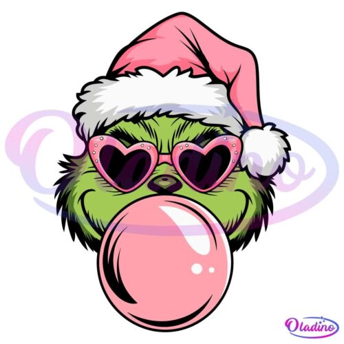 Pink Christmas Grinch Blowing Bubble Heart Sunglasses SVG