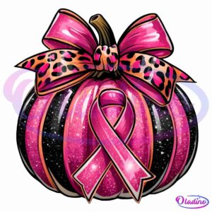 Pink Leopard Coquette Breast Cancer Awareness Pumpkin PNG