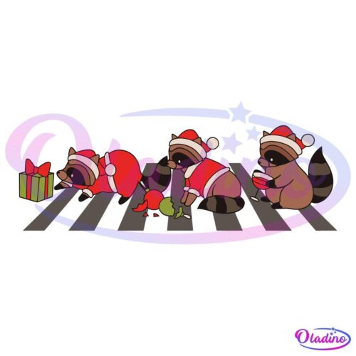 Racoon Christmas Santa Hat Cross The Road SVG