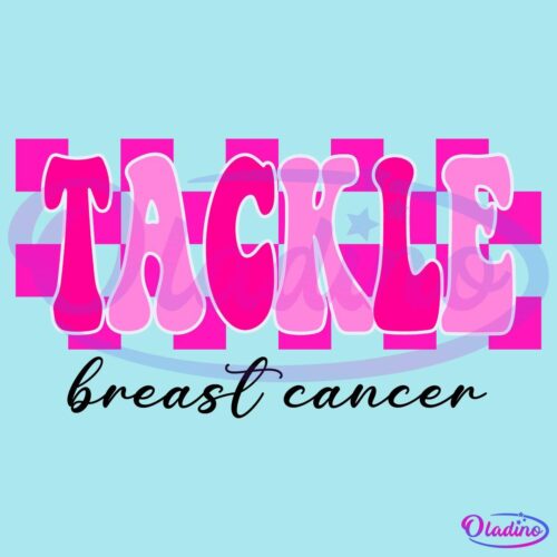 The word "TACKLE" is displayed in bold, playful letters with a gradient of dark pink and light pink hues.