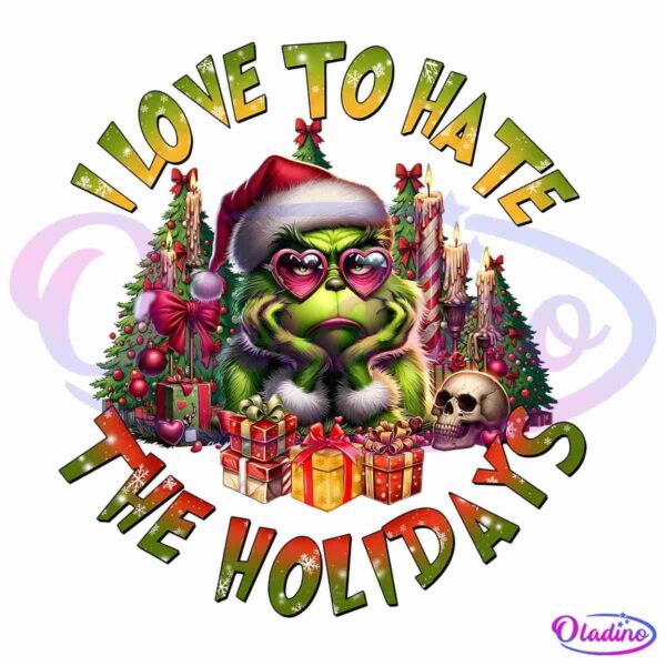 Retro Christmas Grinch I Love To Hate The Holidays PNG