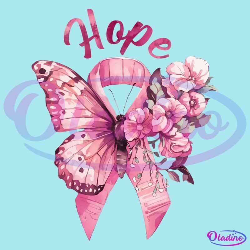 Retro Floral Hope Breast Cancer Awareness Pink Ribbon Butterfly PNG