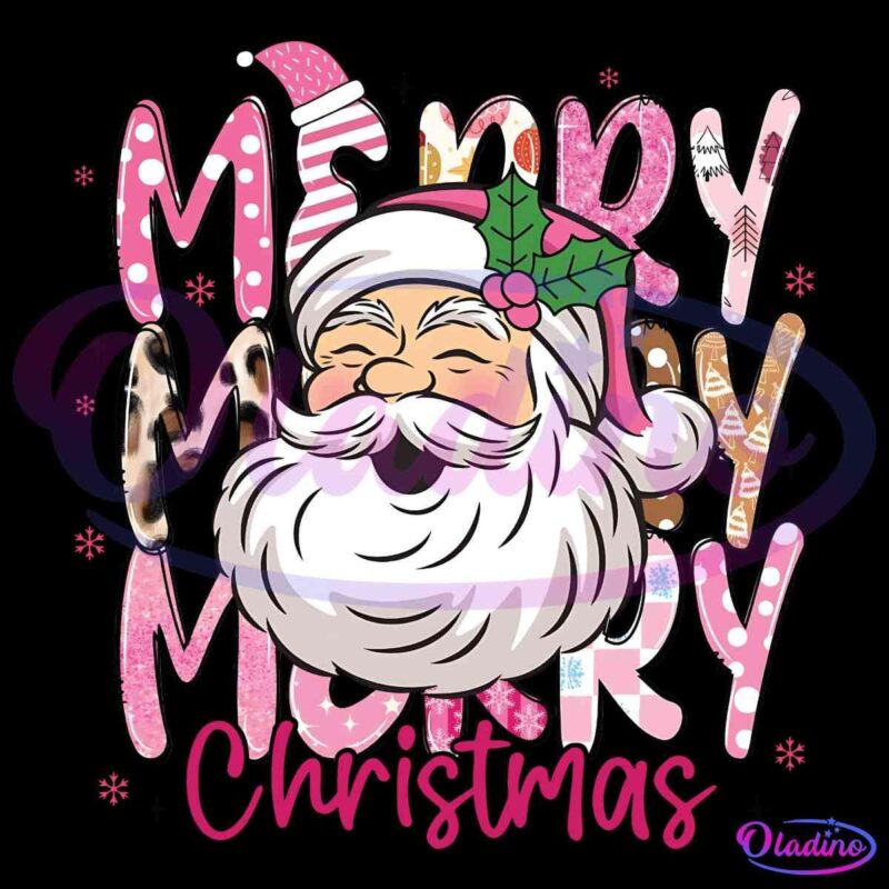 Retro Glitter Pink Santa Merry Christmas Santa Claus PNG