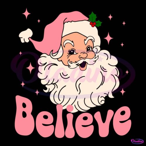 Retro Groovy Believe Pink Santa Christmas SVG