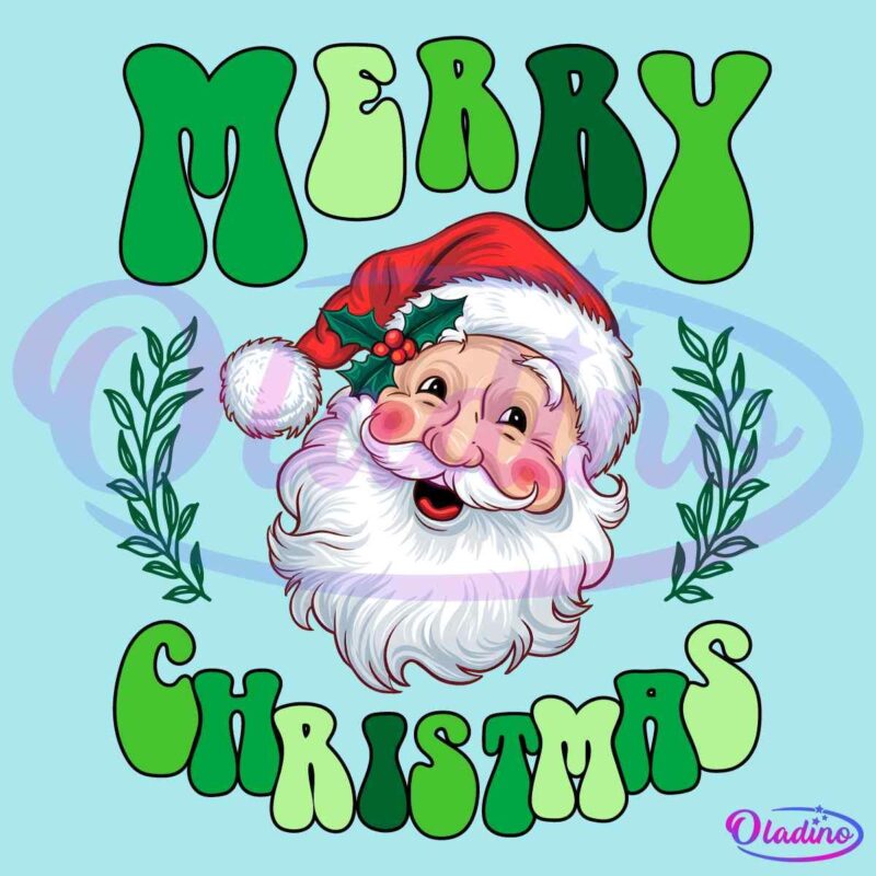 Retro Groovy Green Merry Christmas Santa Claus PNG