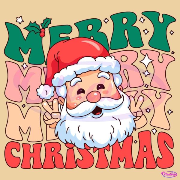 Retro Groovy Merry Christmas Cute Santa SVG