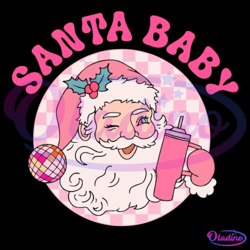 Retro Groovy Pink Santa Baby Checkered SVG