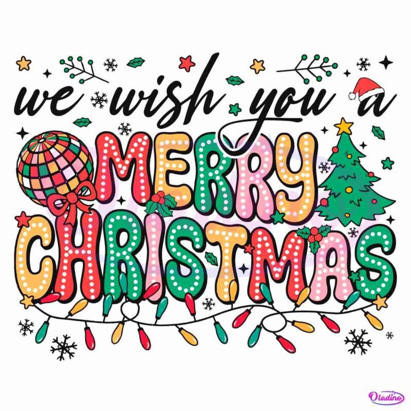 Retro Groovy We Wish You A Merry Christmas Doodle Dots SVG