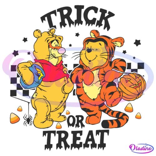 Retro Halloween Trick Or Treat Winnie The Pooh And Tigger SVG