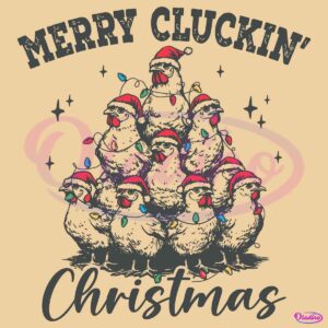 Retro Merry Cluckin Christmas Funny Chicken Santa Hat SVG