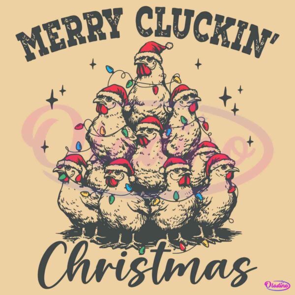 Retro Merry Cluckin Christmas Funny Chicken Santa Hat SVG