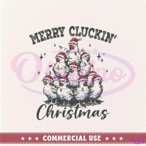 Retro Merry Cluckin Christmas Funny Chicken Santa Hat SVG