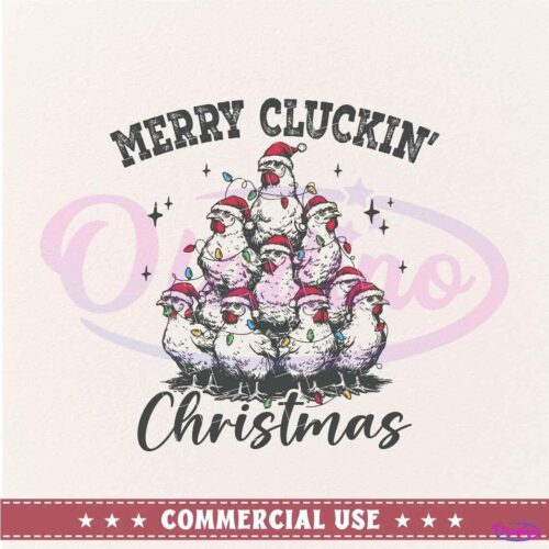 Retro Merry Cluckin Christmas Funny Chicken Santa Hat SVG