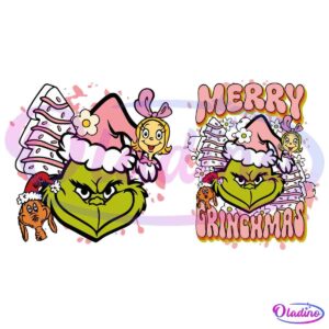 Retro Pink Christmas Merry Grinchmas Tree Cake SVG