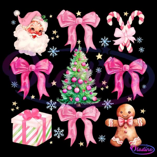 Retro Pink Coquette Christmas Tree Santa Claus PNG