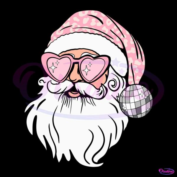 Retro Pink Santa Claus Leopard Santa Hat Sunglasses SVG