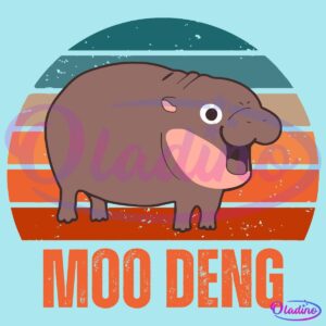 Retro Suset Cute Moo Deng Pygmy Hippo SVG