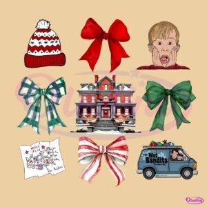 Retro Vintage Christmas Movies Home Alone Coquette Bow PNG