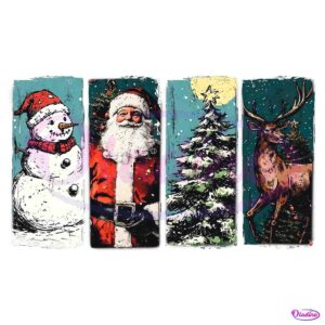 Retro Vintage Christmas Snowman Santa Pine Tree Reindeer PNG