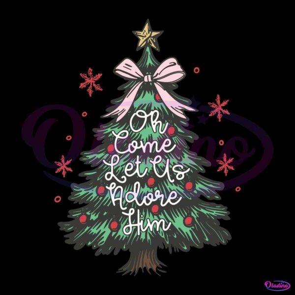 Retro Vintage Christmas Tree Oh Come Let Us Adore Him SVG