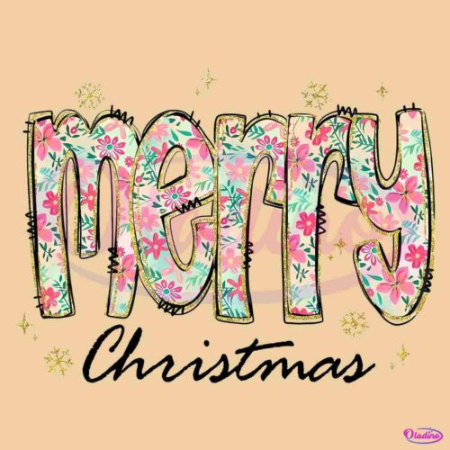 Retro Vintage Gliter Floral Merry Christmas PNG