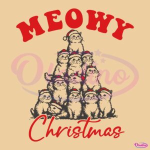 Retro Vintage Meowy Christmas Cat Santa Hat SVG