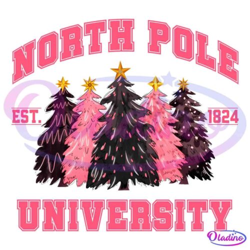 Retro Vintage Pink Christmas Tree North Pole University PNG