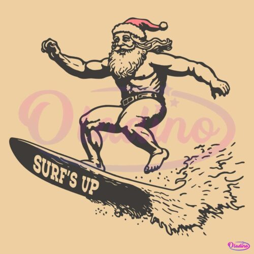 Retro Vintage Surfs Up Santa Funny Christmas SVG