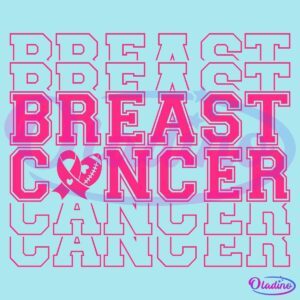 Bold pink letters spell "Breast Cancer" on a black background, with a pink ribbon replacing the letter "A" in "Cancer.