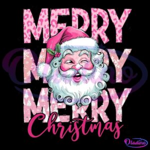 Retro Water Color Pink Santa Claus Merry Christmas PNG