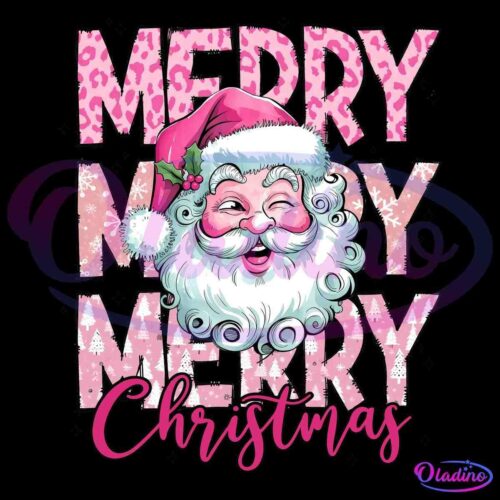 Retro Water Color Pink Santa Claus Merry Christmas PNG