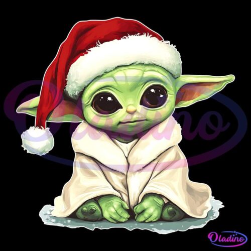 Retro Watercolor Star Wars Baby Yoda Christmas Santa Hat PNG