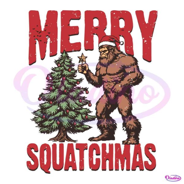 Retro Western Merry Squatchmas Funny Bigfoot Santa Hat SVG