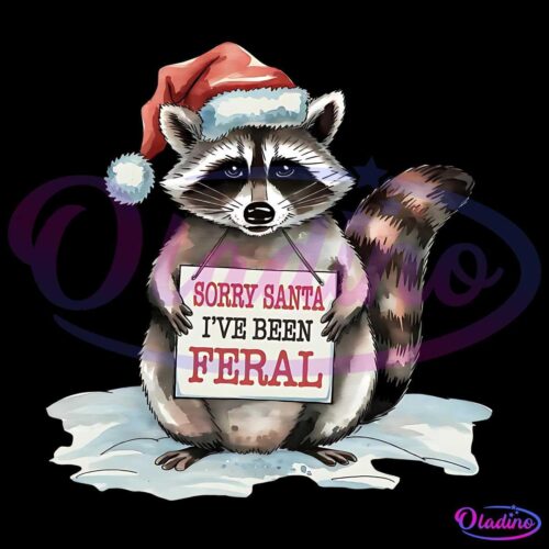 Sorry Santa Ive Been Feral Christmas Funny Raccoon Mugshot Santa Hat PNG