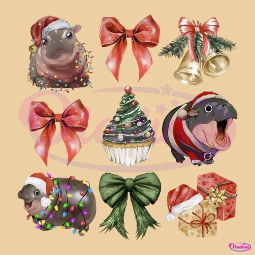 Vintage Moo Deng Coquette Christmas Funny Meme PNG