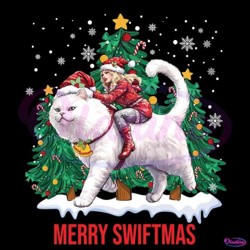 Merry Swiftmas Cat Version Santa Hat Christmas Tree PNG