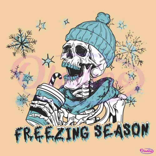 Retro Comfort Colors Freezing Season Christmas Skeleton PNG