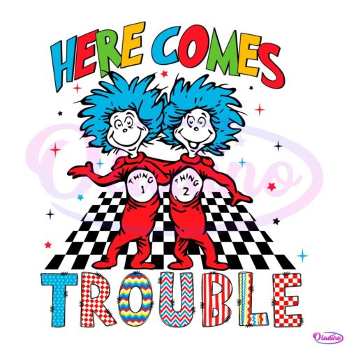 Here Comes Trouble Thing 1 Thing 2 Checkered PNG