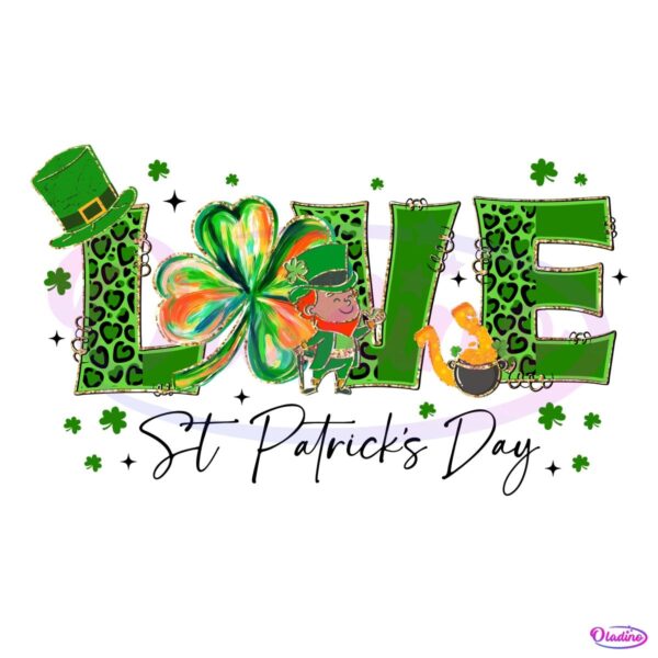 Love St Patricks Day Leopard Shamrock PNG