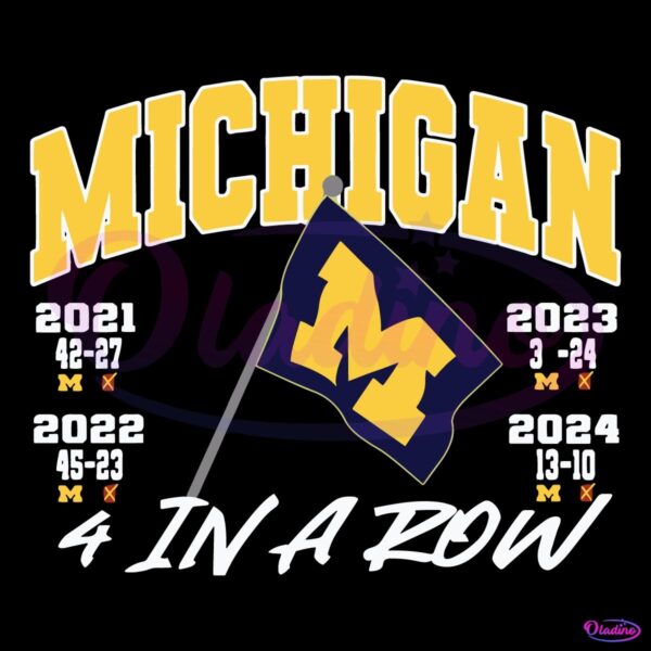 Michigan Wolverines Football Flag 4 In A Row SVG