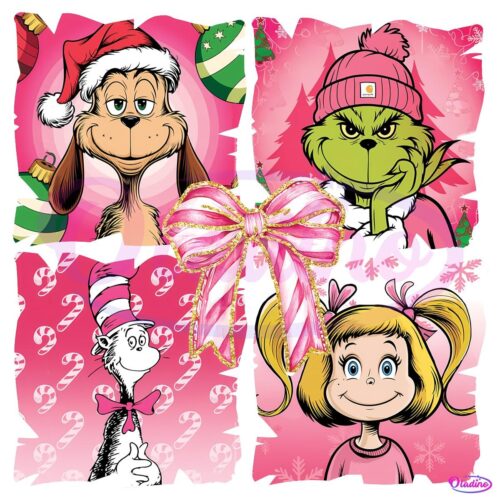 Pink Grinch Christmas Coquette Glitter PNG