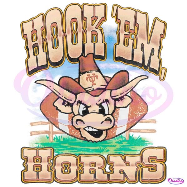 Retro Vintage Hook Em Horns Texas Football Logo PNG