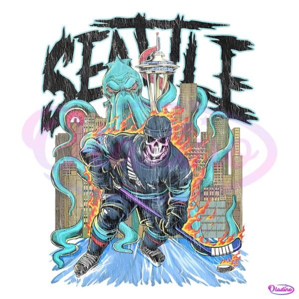 Seattle Hockey Kraken Skeleton Hockey Players PNG