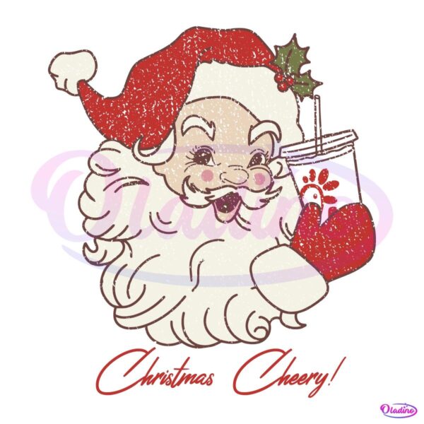 Vintage Christmas Cherry Santa Drink Coffee PNG