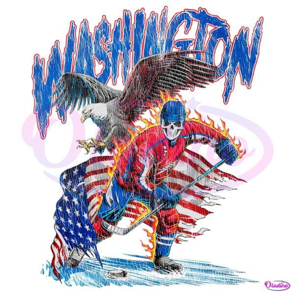 Washington Capitals Hockey Skeleton American Flag PNG