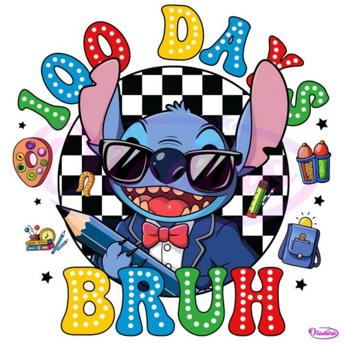 100 Days Bruh Stitch Checkered Disney PNG