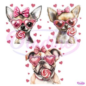 Chihuahuas Valentine Pink Bow Lollipop PNG